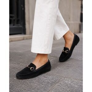 Gucci Loafers Women's Size 9.5 /39.5 Black Suede Horsebit Driving Mocs 247206